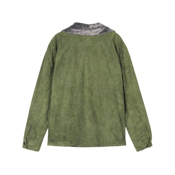 Adhdyuud Mens Faux Suede & Faux Fur Green Biker Jacket XXL - Picture 7 of 9